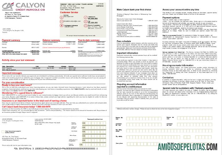 Extrato de hipoteca do Banco Caylon da Tailândia em formatos Word e PDF, 2 páginas baixar para verificação
